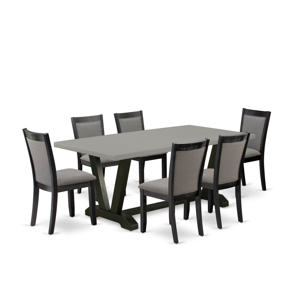 East West Furniture V697MZ650-7 7 Piece Dinette Set Consist of a Rectangle Dining Room Table with V-Legs and 6 Dark Gotham Grey Linen Fabric Upholstered Chairs, 40x72 Inch, Multi-Color