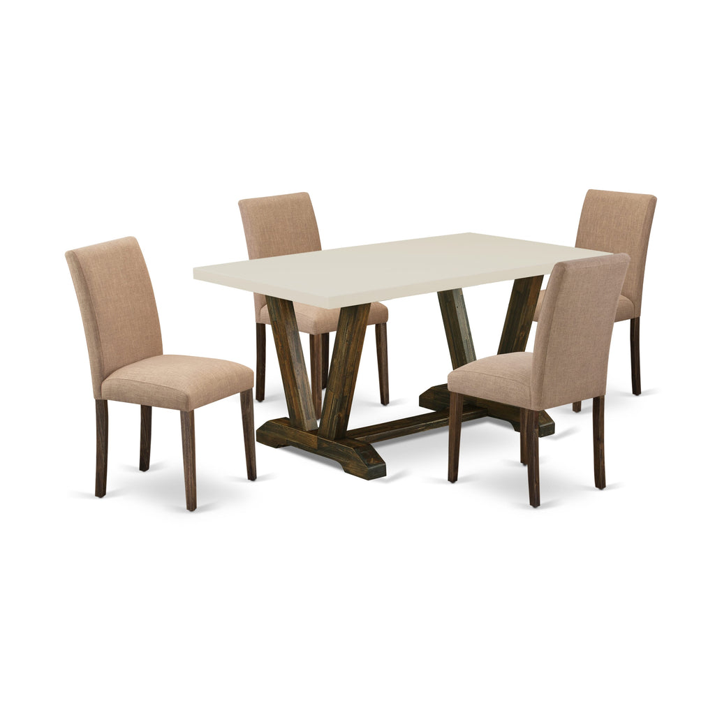 East West Furniture V726AB747-5 5-Pc Dining Room Table Set Includes 4 Dining Chairs with Upholstered Seat and High Back and a Rectangular Dining Table - Distressed Jacobean Finish