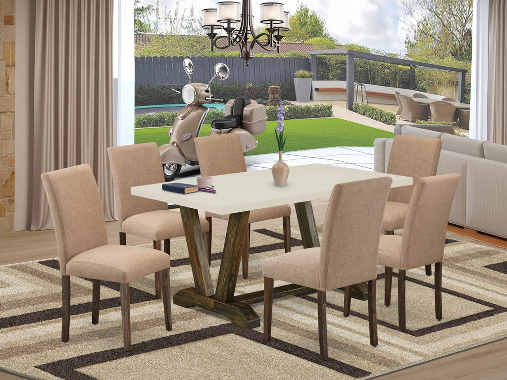 East West Furniture V726AB747-7 7-Pc wooden dining table set Includes 6 Modern Chairs with Upholstered Seat and High Back and a Rectangular Modern Dining Table - Distressed Jacobean Finish