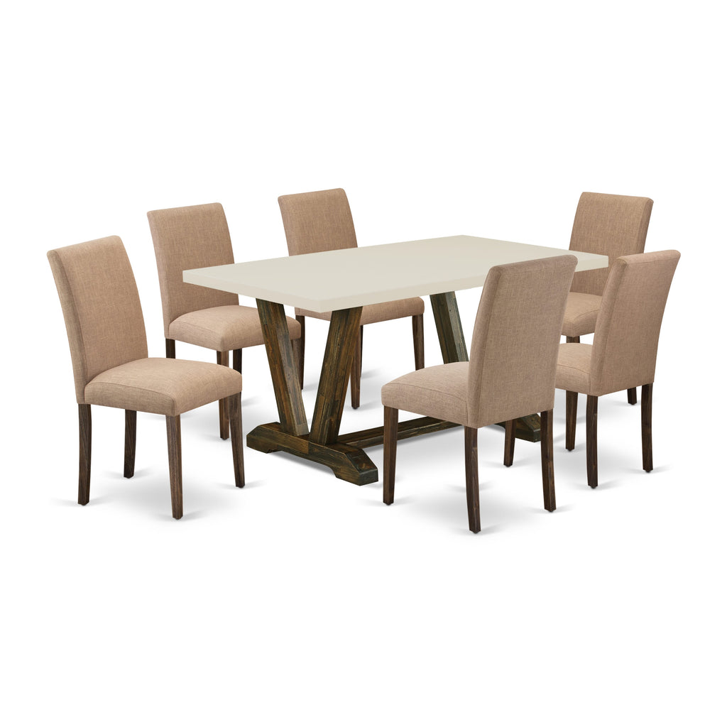 East West Furniture V726AB747-7 7-Pc wooden dining table set Includes 6 Modern Chairs with Upholstered Seat and High Back and a Rectangular Modern Dining Table - Distressed Jacobean Finish