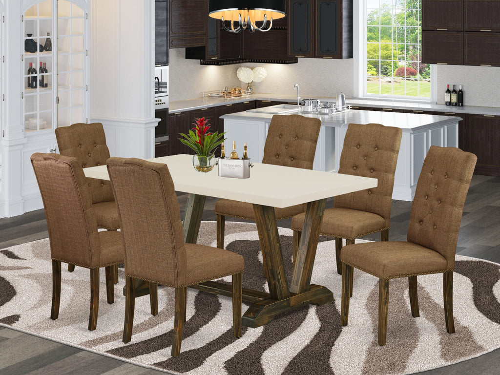 East West Furniture V726EL718-7 - 7-Piece Small Dining Table Set - 6 Dining Room Chairs and a Rectangular Dining Table Solid Wood Frame