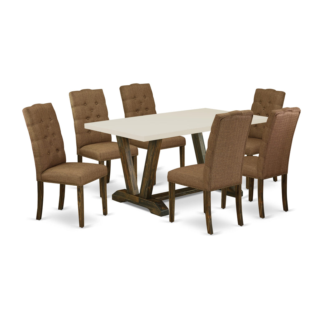 East West Furniture V726EL718-7 - 7-Piece Small Dining Table Set - 6 Dining Room Chairs and a Rectangular Dining Table Solid Wood Frame