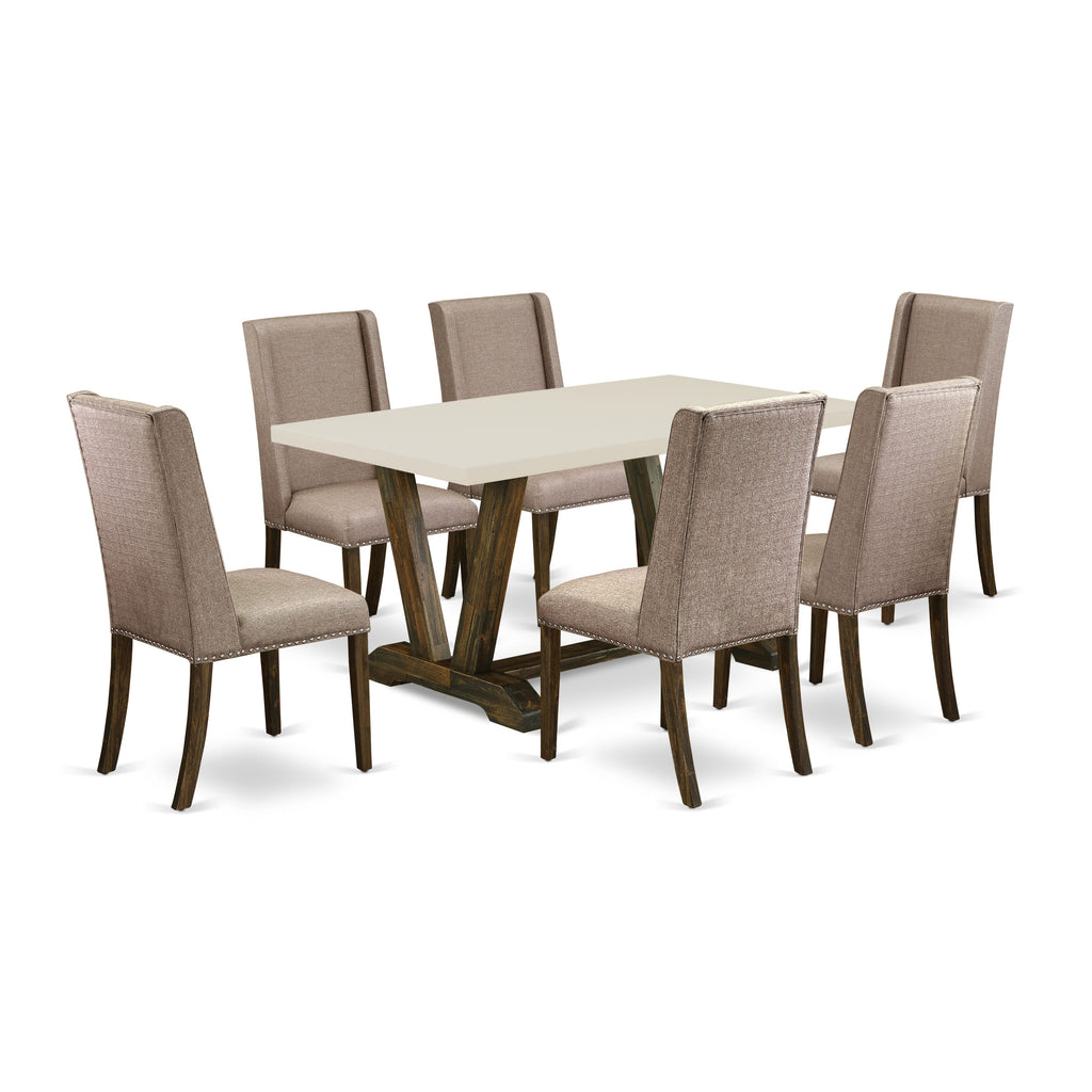 East West Furniture V726FL716-7 - 7-Piece Small Dining Table Set - 6 Upholstered Dining Chairs and Dining Table Solid Wood Frame