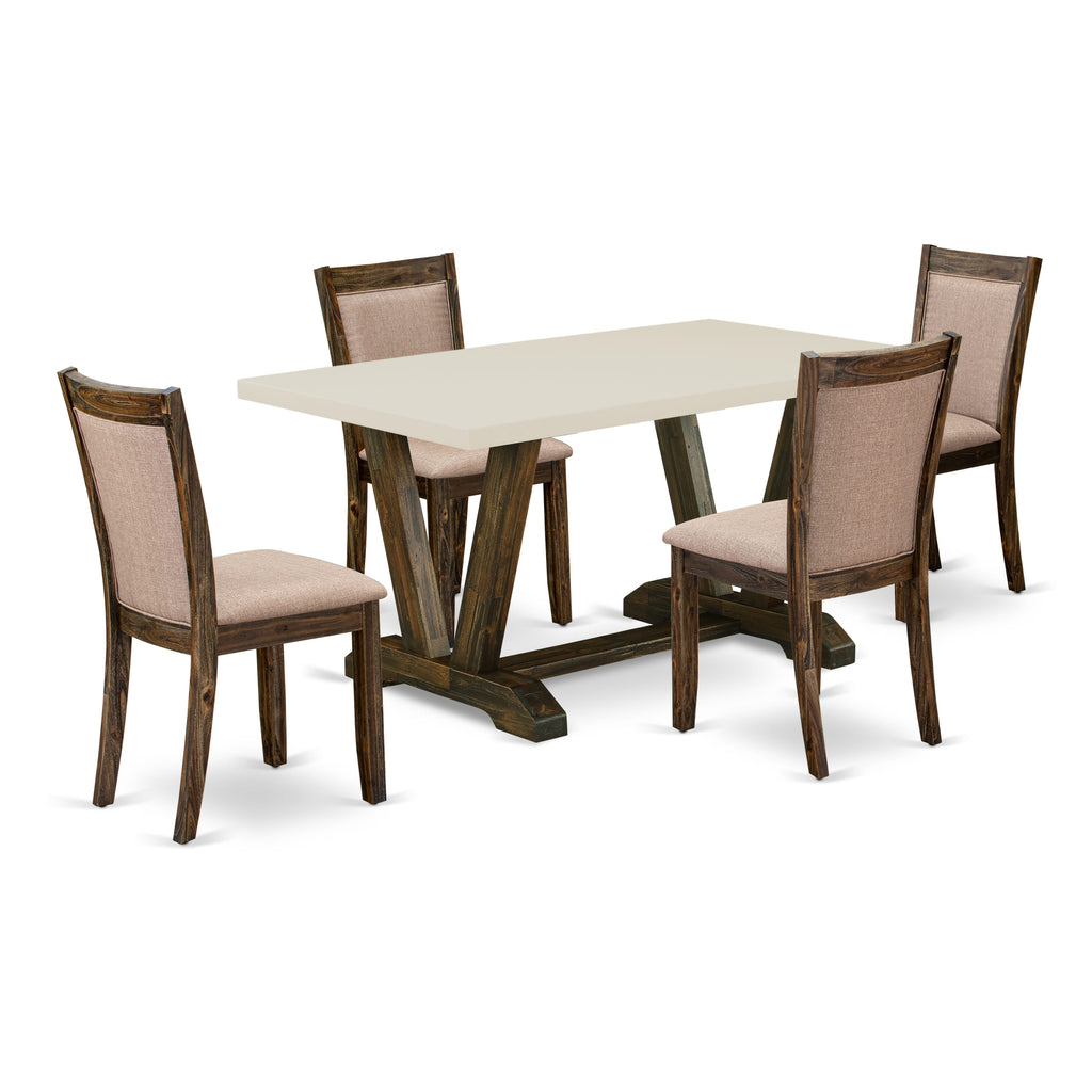 East West Furniture V726MZ716-5 5 Piece Dinette Set for 4 Includes a Rectangle Dining Table with V-Legs and 4 Dark Khaki Linen Fabric Parson Dining Room Chairs, 36x60 Inch, Multi-Color