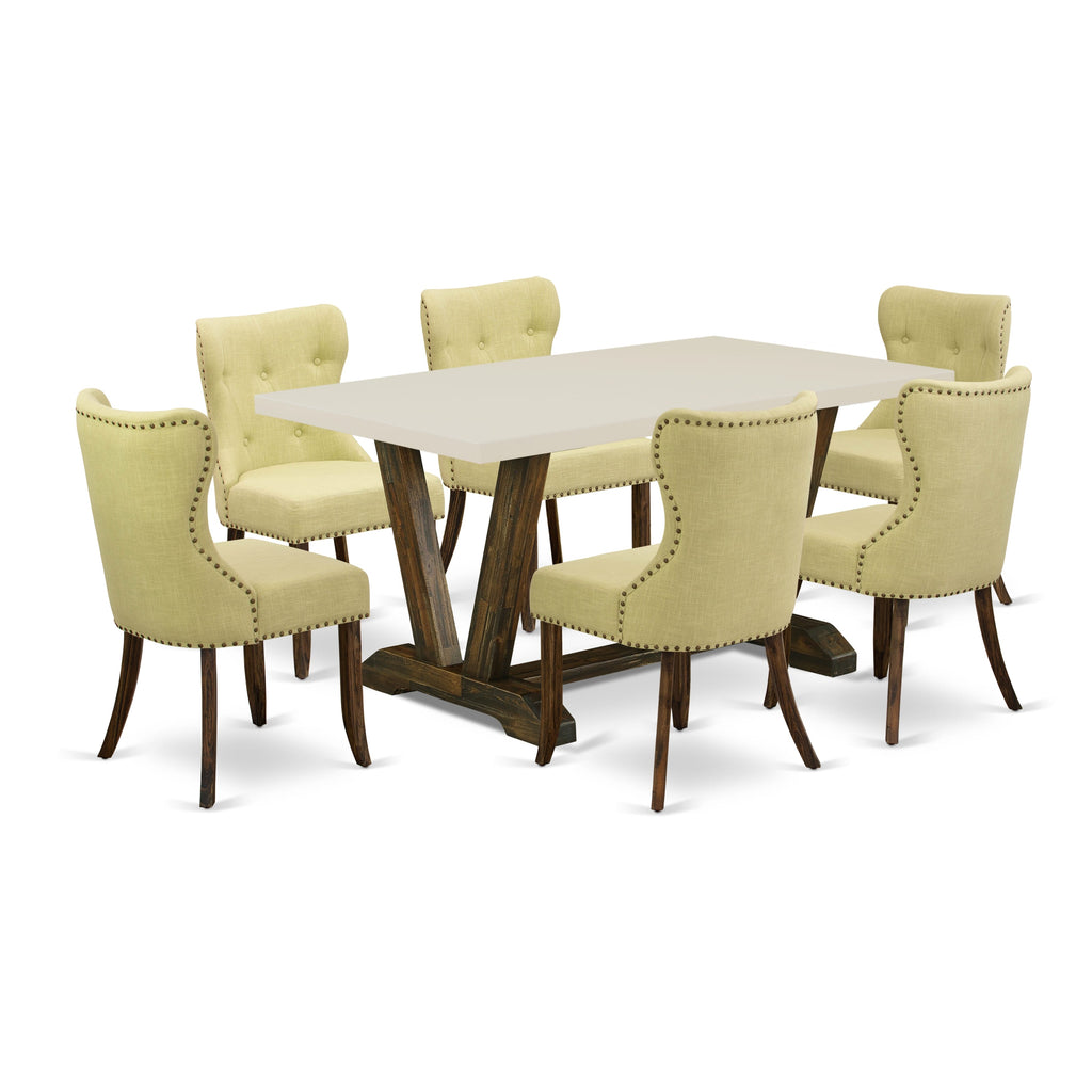 East West Furniture V726SI737-7 7 Piece Kitchen Table Set Consist of a Rectangle Dining Table with V-Legs and 6 Limelight Linen Fabric Parsons Dining Chairs, 36x60 Inch, Multi-Color