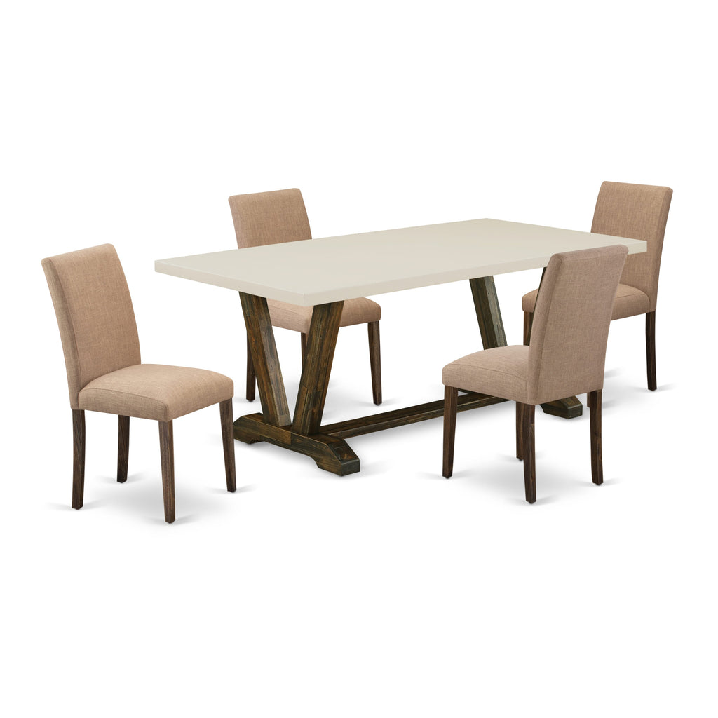 East West Furniture V727AB747-5 5 Piece Kitchen Table Set for 4 Includes a Rectangle Dining Room Table with V-Legs and 4 Light Sable Linen Fabric Parsons Chairs, 40x72 Inch, Multi-Color