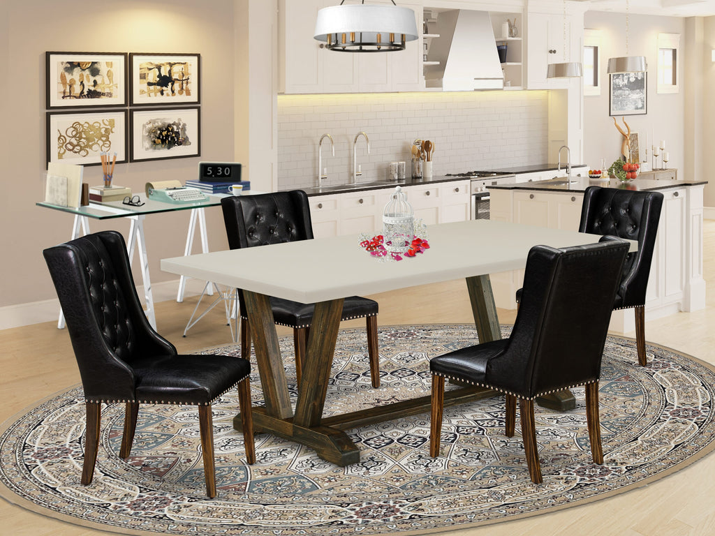 East West Furniture V727FO749-5 5 Piece Dining Set Includes a Rectangle Dining Room Table with V-Legs and 4 Black Faux Leather Upholstered Parson Chairs, 40x72 Inch, Multi-Color