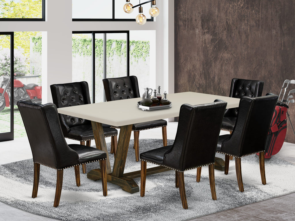East West Furniture V727FO749-7 7 Piece Dining Table Set Consist of a Rectangle Dining Room Table with V-Legs and 6 Black Faux Leather Parsons Chairs, 40x72 Inch, Multi-Color