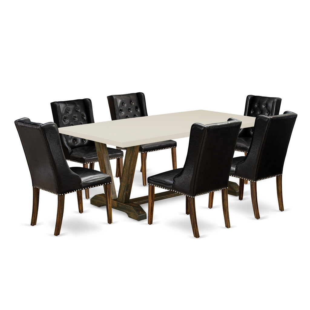 East West Furniture V727FO749-7 7 Piece Dining Table Set Consist of a Rectangle Dining Room Table with V-Legs and 6 Black Faux Leather Parsons Chairs, 40x72 Inch, Multi-Color