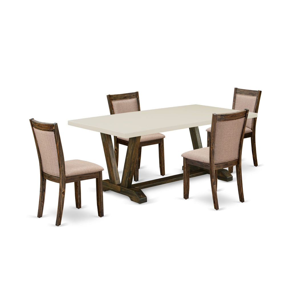 East West Furniture V727MZ716-5 5 Piece Dining Table Set for 4 Includes a Rectangle Kitchen Table with V-Legs and 4 Dark Khaki Linen Fabric Parson Dining Chairs, 40x72 Inch, Multi-Color