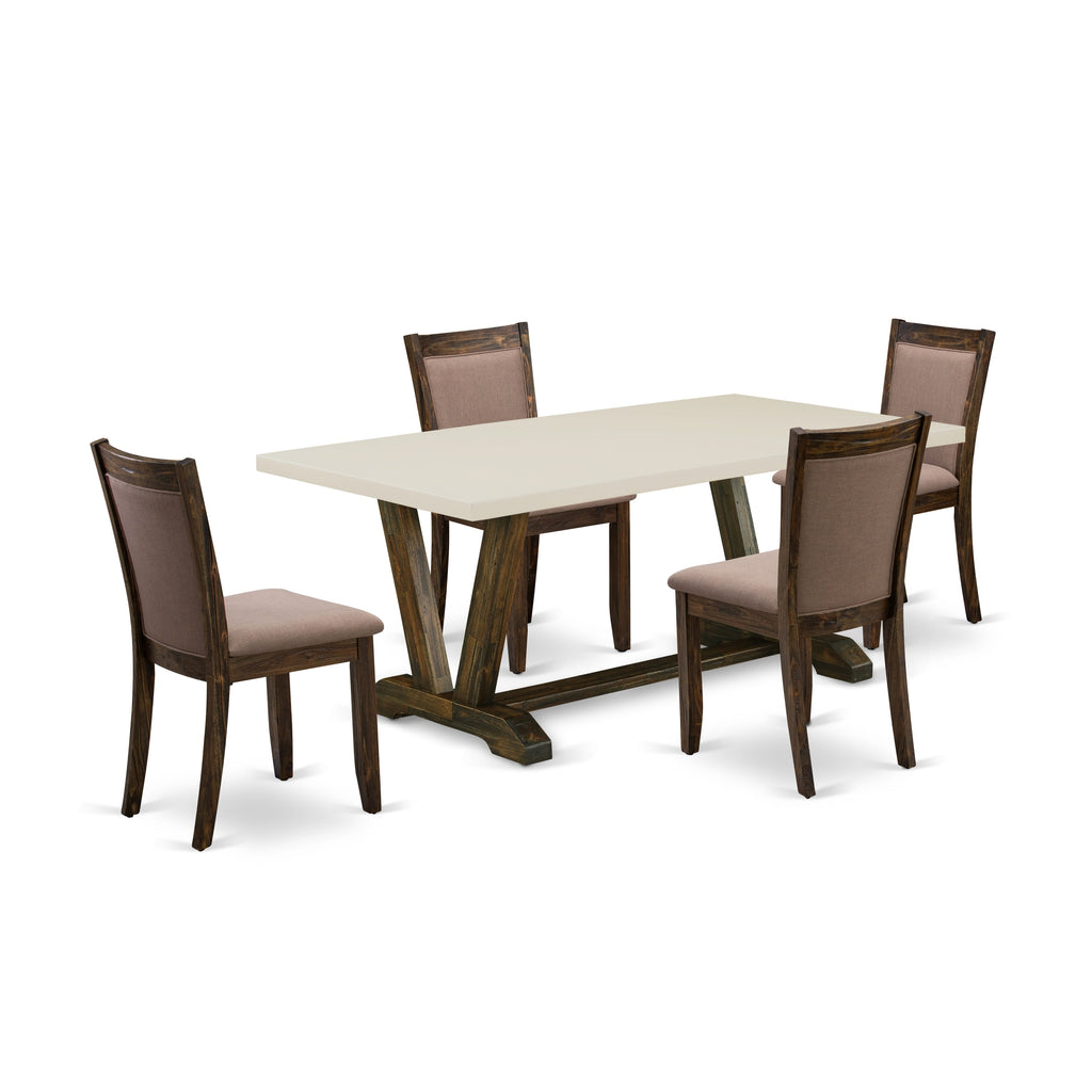 East West Furniture V727MZ748-5 5 Piece Dining Room Furniture Set Includes a Rectangle Dining Table with V-Legs and 4 Coffee Linen Fabric Upholstered Chairs, 40x72 Inch, Multi-Color
