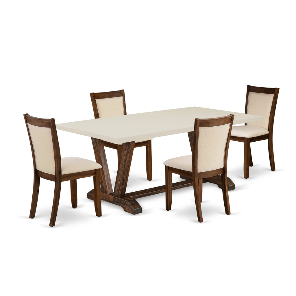 East West Furniture V727MZN32-5 5 Piece Dinette Set Includes a Rectangle Dining Room Table with V-Legs and 4 Light Beige Linen Fabric Parsons Dining Chairs, 40x72 Inch, Multi-Color