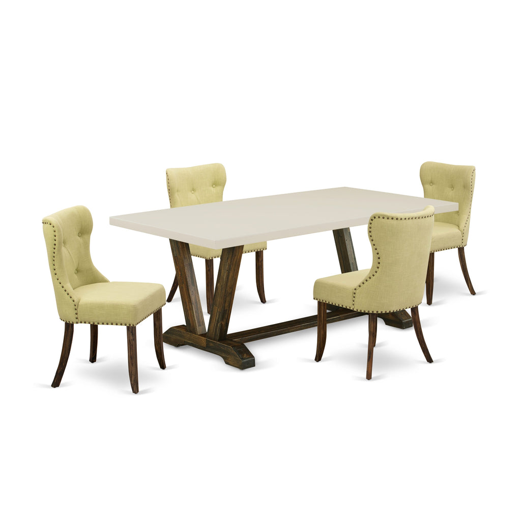 East West Furniture V727SI737-5 5 Piece Dining Table Set for 4 Includes a Rectangle Kitchen Table with V-Legs and 4 Limelight Linen Fabric Parson Dining Chairs, 40x72 Inch, Multi-Color