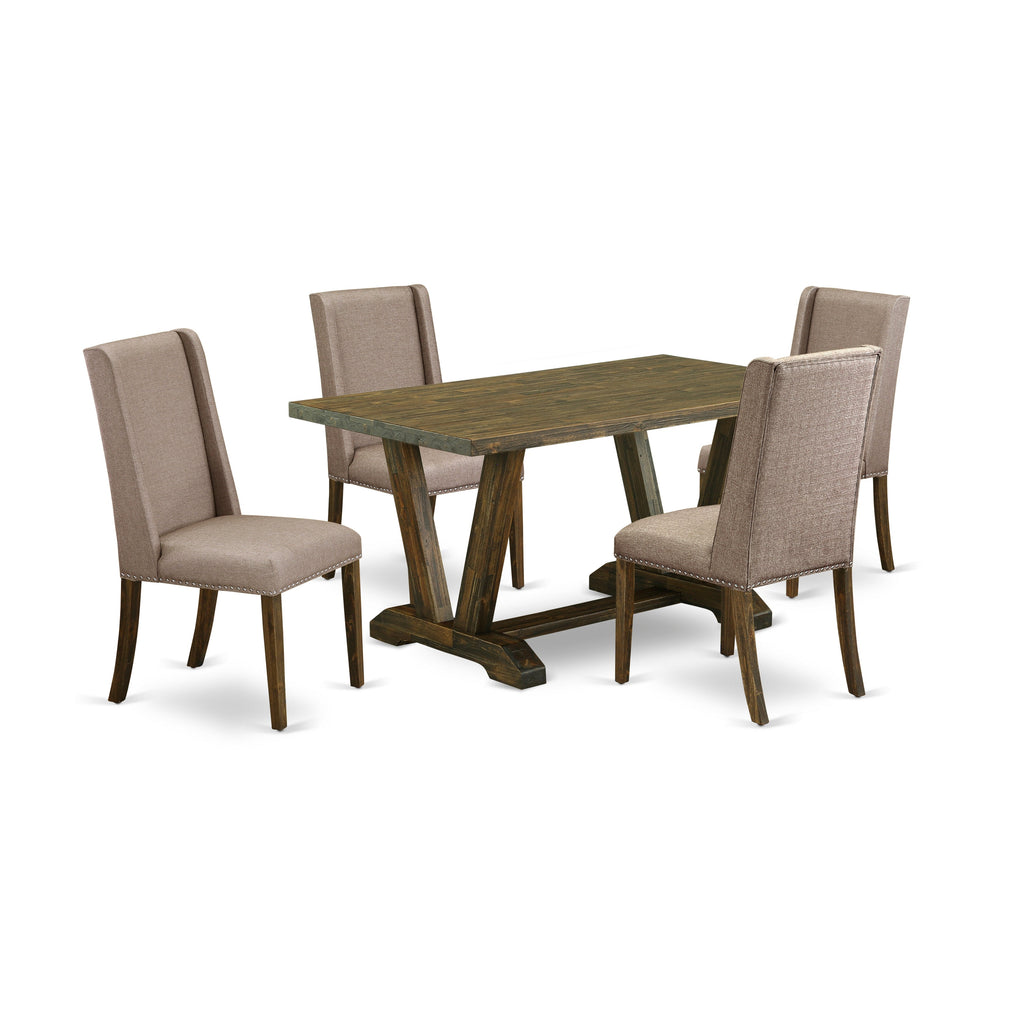 East West Furniture V776FL716-5 5 Piece Dining Table Set Includes a Rectangle Kitchen Table with V-Legs and 4 Dark Khaki Linen Fabric Upholstered Chairs, 36x60 Inch, Multi-Color