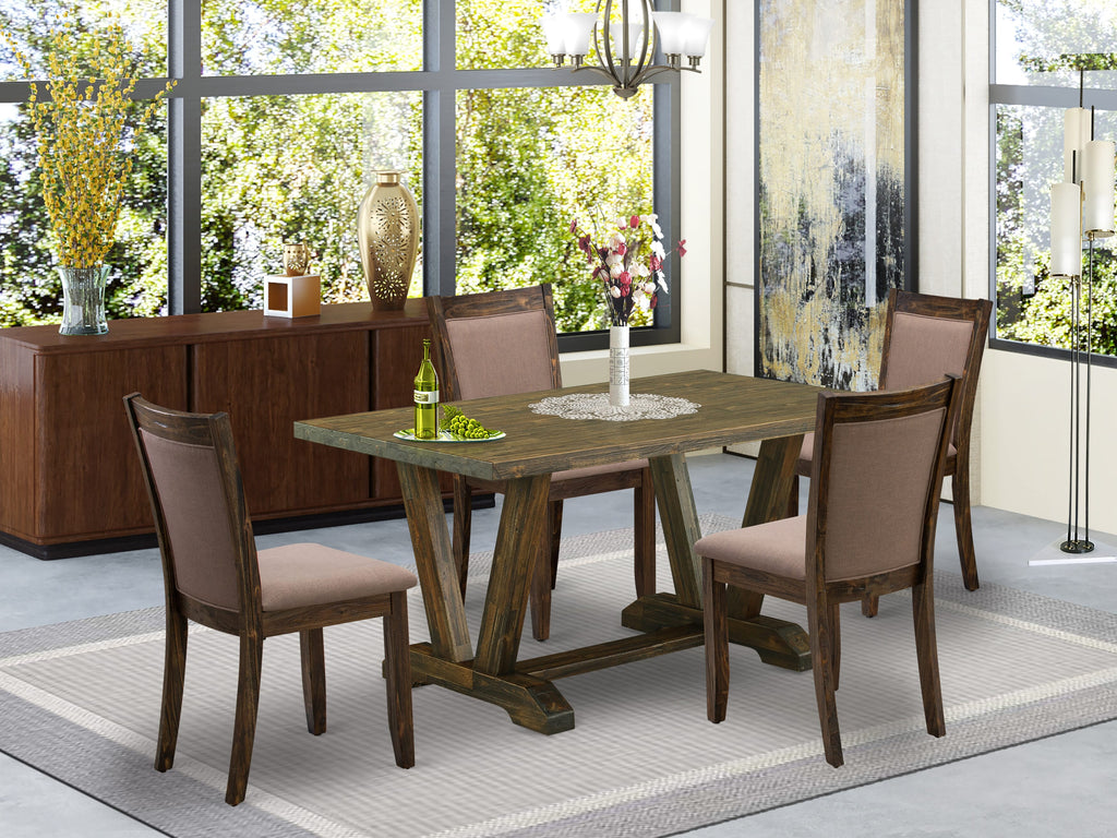 East West Furniture V776MZ716-5 5 Piece Kitchen Table Set Includes a Rectangle Dining Room Table with V-Legs and 4 Dark Khaki Linen Fabric Upholstered Chairs, 36x60 Inch, Multi-Color