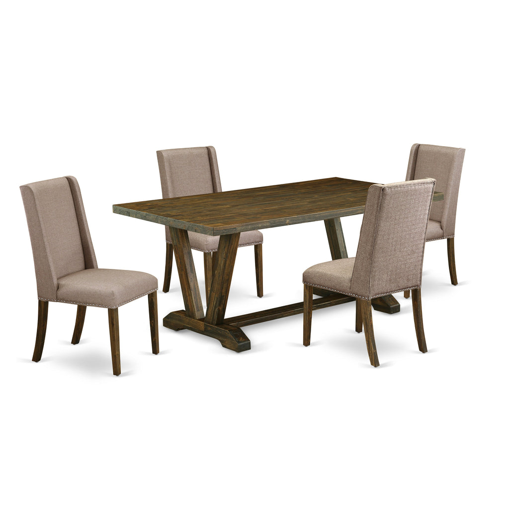 East West Furniture V777FL716-5 5 Piece Dining Table Set for 4 Includes a Rectangle Kitchen Table with V-Legs and 4 Dark Khaki Linen Fabric Upholstered Chairs, 40x72 Inch, Multi-Color