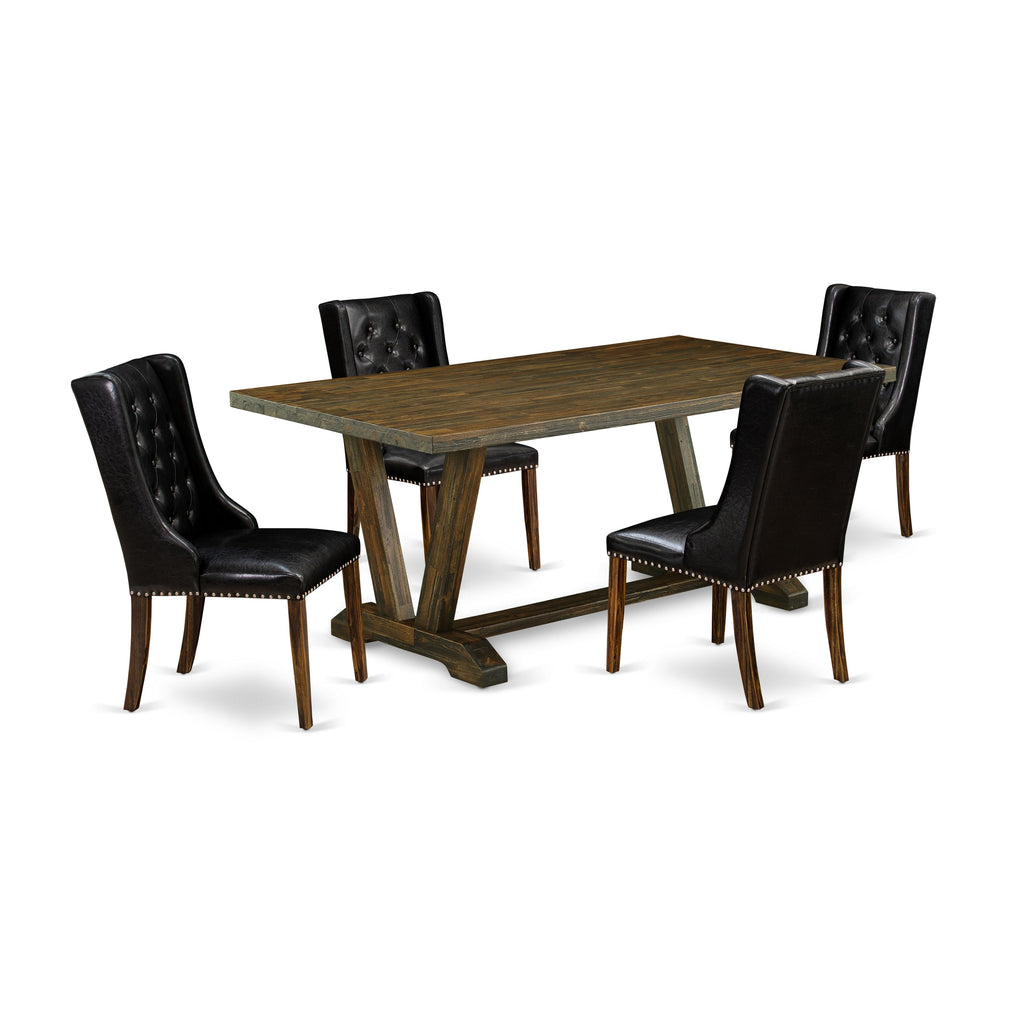 East West Furniture V777FO749-5 5 Piece Kitchen Table Set for 4 Includes a Rectangle Dining Room Table with V-Legs and 4 Black Faux Leather Upholstered Chairs, 40x72 Inch, Multi-Color