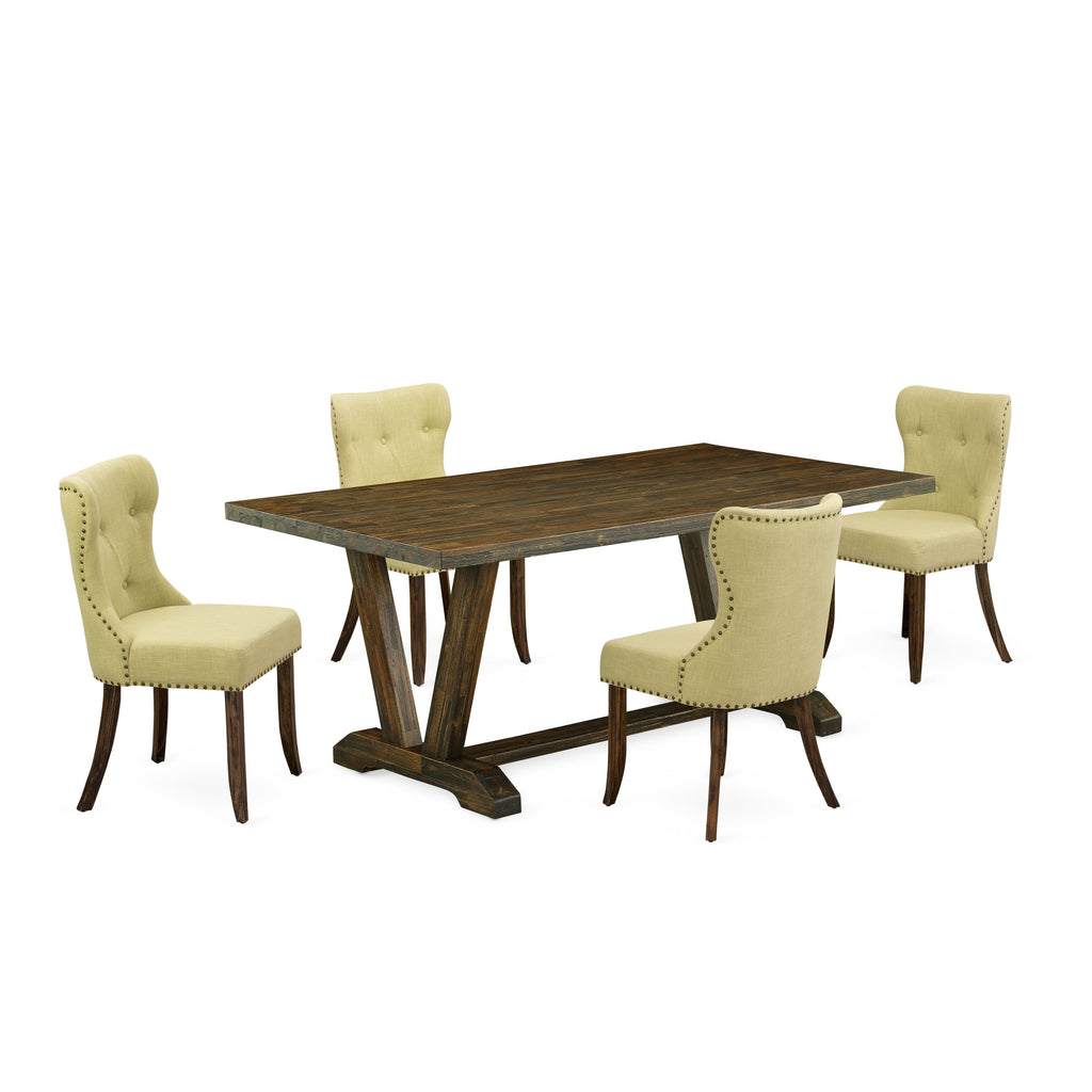 East West Furniture V777SI737-5 5 Piece Kitchen Table & Chairs Set Includes a Rectangle Dining Room Table with V-Legs and 4 Limelight Linen Fabric Parson Chairs, 40x72 Inch, Multi-Color