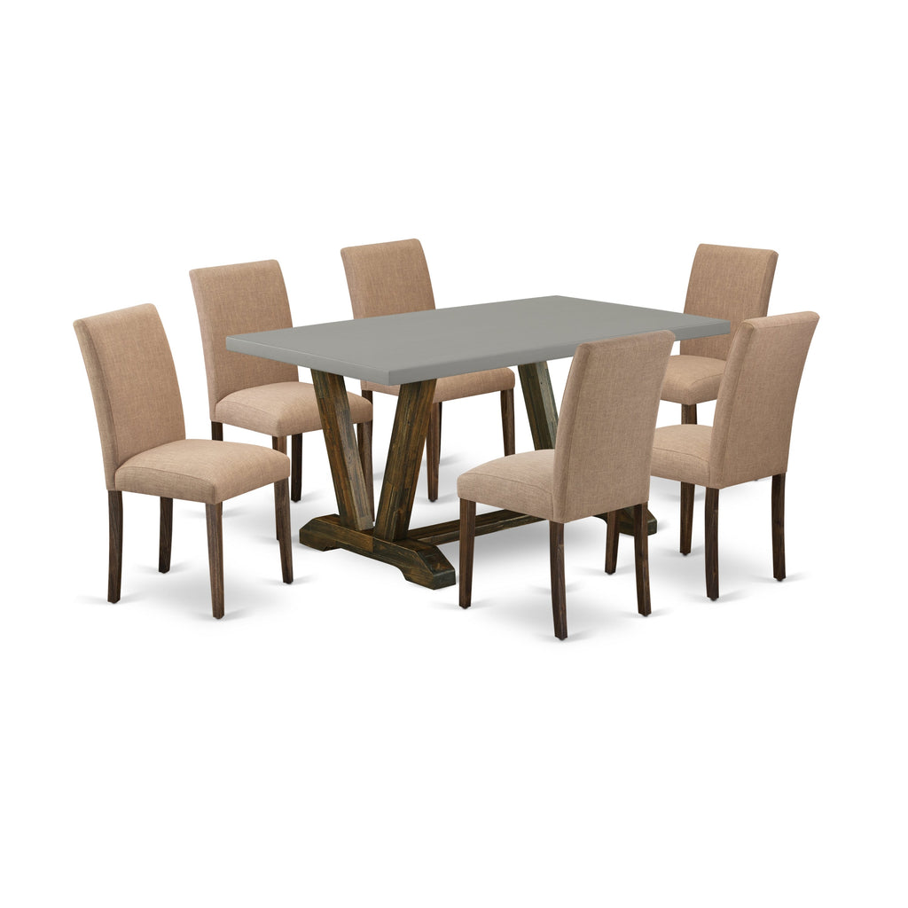 East West Furniture V796AB747-7 7 Piece Kitchen Table Set Consist of a Rectangle Dining Table with V-Legs and 6 Light Sable Linen Fabric Parson Dining Chairs, 36x60 Inch, Multi-Color