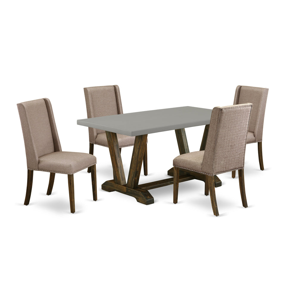 East West Furniture V796FL716-5 5 Piece Dinette Set Includes a Rectangle Dining Room Table with V-Legs and 4 Dark Khaki Linen Fabric Upholstered Parson Chairs, 36x60 Inch, Multi-Color