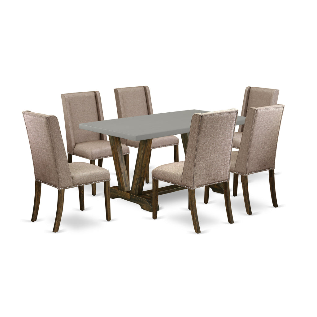 East West Furniture V796FL716-7 7 Piece Dinette Set Consist of a Rectangle Dining Room Table with V-Legs and 6 Dark Khaki Linen Fabric Upholstered Chairs, 36x60 Inch, Multi-Color