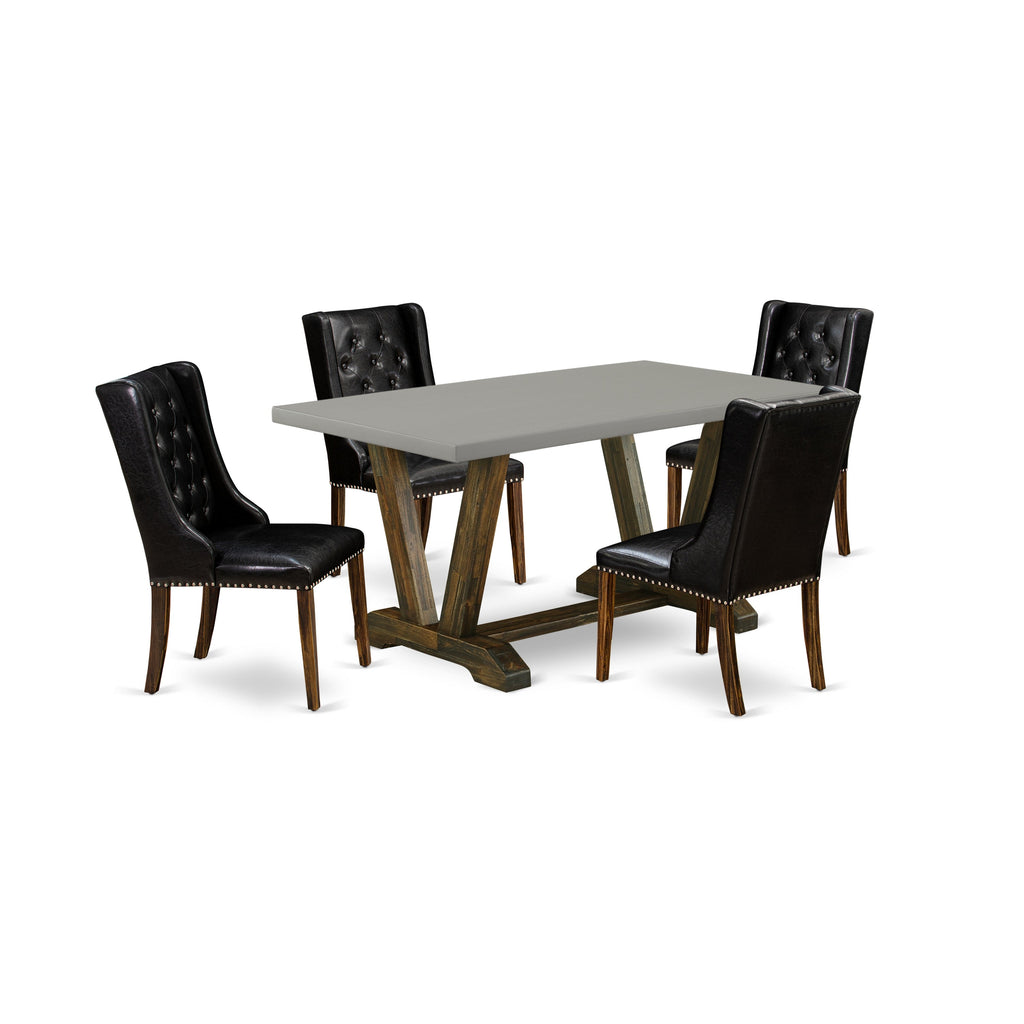 East West Furniture V796FO749-5 5 Piece Modern Dining Table Set Includes a Rectangle Wooden Table with V-Legs and 4 Black Faux Leather Parson Dining Room Chairs, 36x60 Inch, Multi-Color