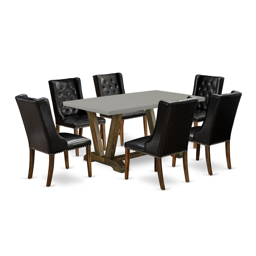 East West Furniture V796FO749-7 7 Piece Modern Dining Table Set Consist of a Rectangle Dining Room Table with V-Legs and 6 Black Faux Leather Parsons Chairs, 36x60 Inch, Multi-Color