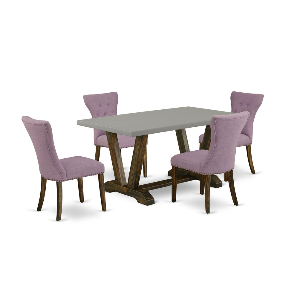 East West Furniture V796GA740-5 5 Piece Dining Set Includes a Rectangle Dining Room Table with V-Legs and 4 Dahlia Linen Fabric Upholstered Parson Chairs, 36x60 Inch, Multi-Color