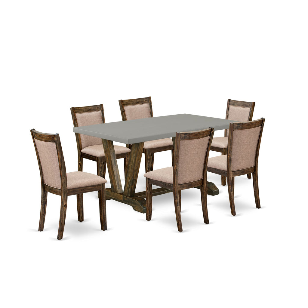 East West Furniture V796MZ716-7 7 Piece Kitchen Table & Chairs Set Consist of a Rectangle Dining Room Table with V-Legs and 6 Dark Khaki Linen Fabric Parsons Chairs, 36x60 Inch, Multi-Color
