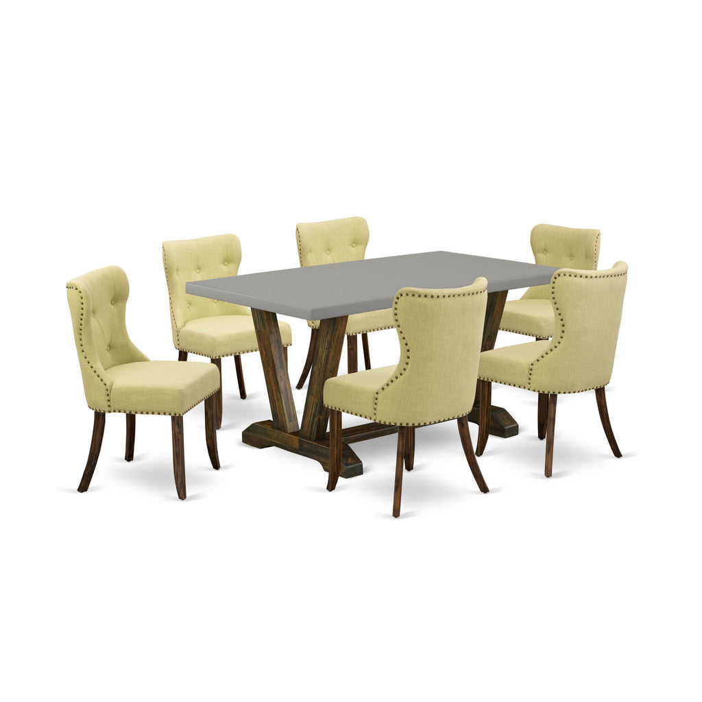 East West Furniture V796SI737-7 7 Piece Dining Table Set Consist of a Rectangle Dining Room Table with V-Legs and 6 Limelight Linen Fabric Parsons Chairs, 36x60 Inch, Multi-Color