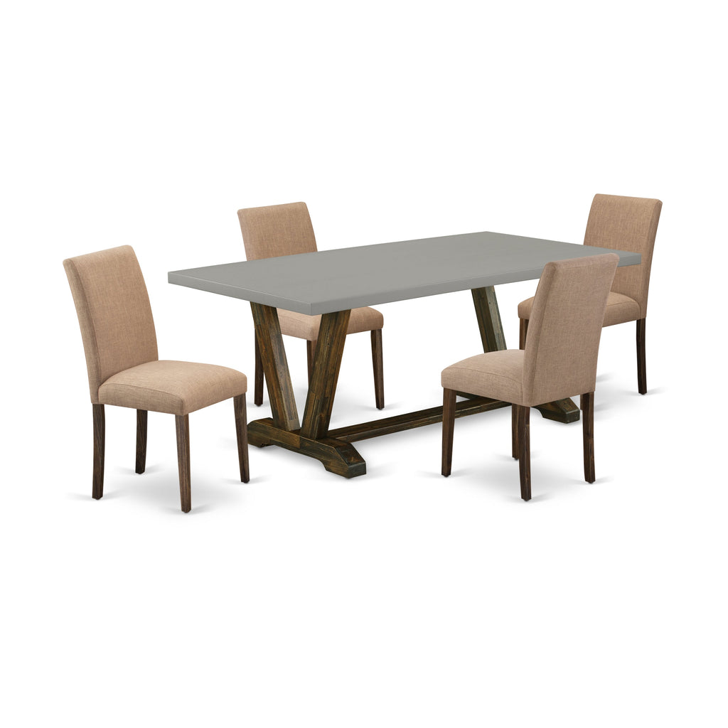 East West Furniture V797AB747-5 5 Piece Modern Dining Table Set Includes a Rectangle Wooden Table with V-Legs and 4 Light Sable Linen Fabric Parsons Dining Chairs, 40x72 Inch, Multi-Color