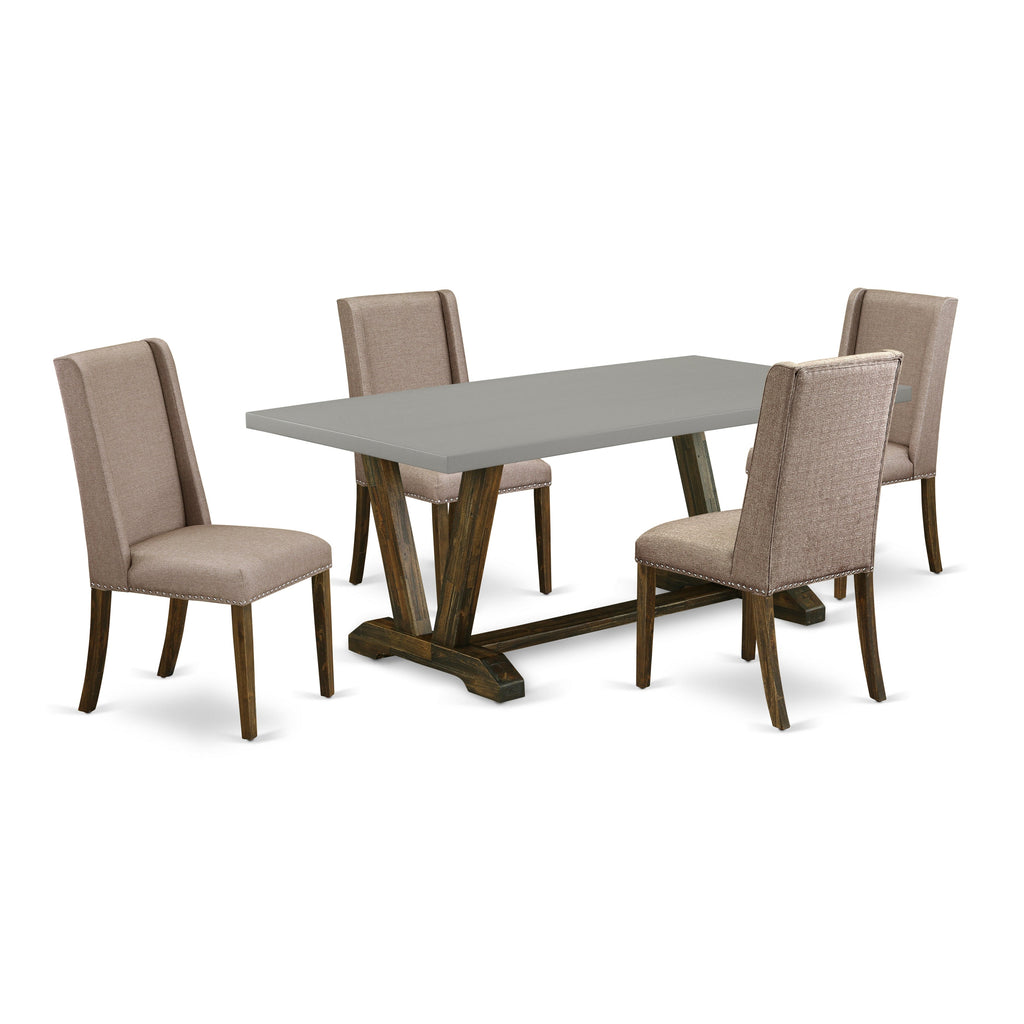 East West Furniture V797FL716-5 5 Piece Modern Dining Table Set Includes a Rectangle Wooden Table with V-Legs and 4 Dark Khaki Linen Fabric Parson Dining Chairs, 40x72 Inch, Multi-Color