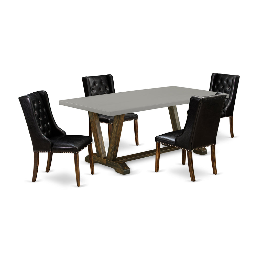 East West Furniture V797FO749-5 5 Piece Dining Room Furniture Set Includes a Rectangle Dining Table with V-Legs and 4 Black Faux Leather Upholstered Chairs, 40x72 Inch, Multi-Color