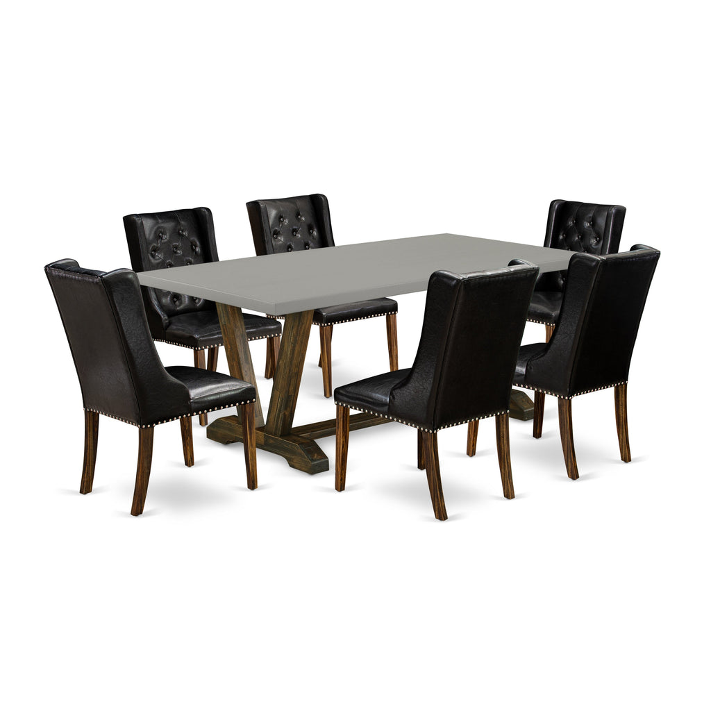 East West Furniture V797FO749-7 7 Piece Dining Room Table Set Consist of a Rectangle Kitchen Table with V-Legs and 6 Black Faux Leather Parson Dining Chairs, 40x72 Inch, Multi-Color