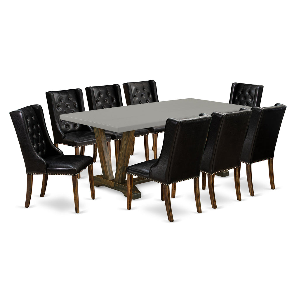 East West Furniture V797FO749-9 9 Piece Dining Room Set Includes a Rectangle Kitchen Table with V-Legs and 8 Black Faux Leather Upholstered Parson Chairs, 40x72 Inch, Multi-Color