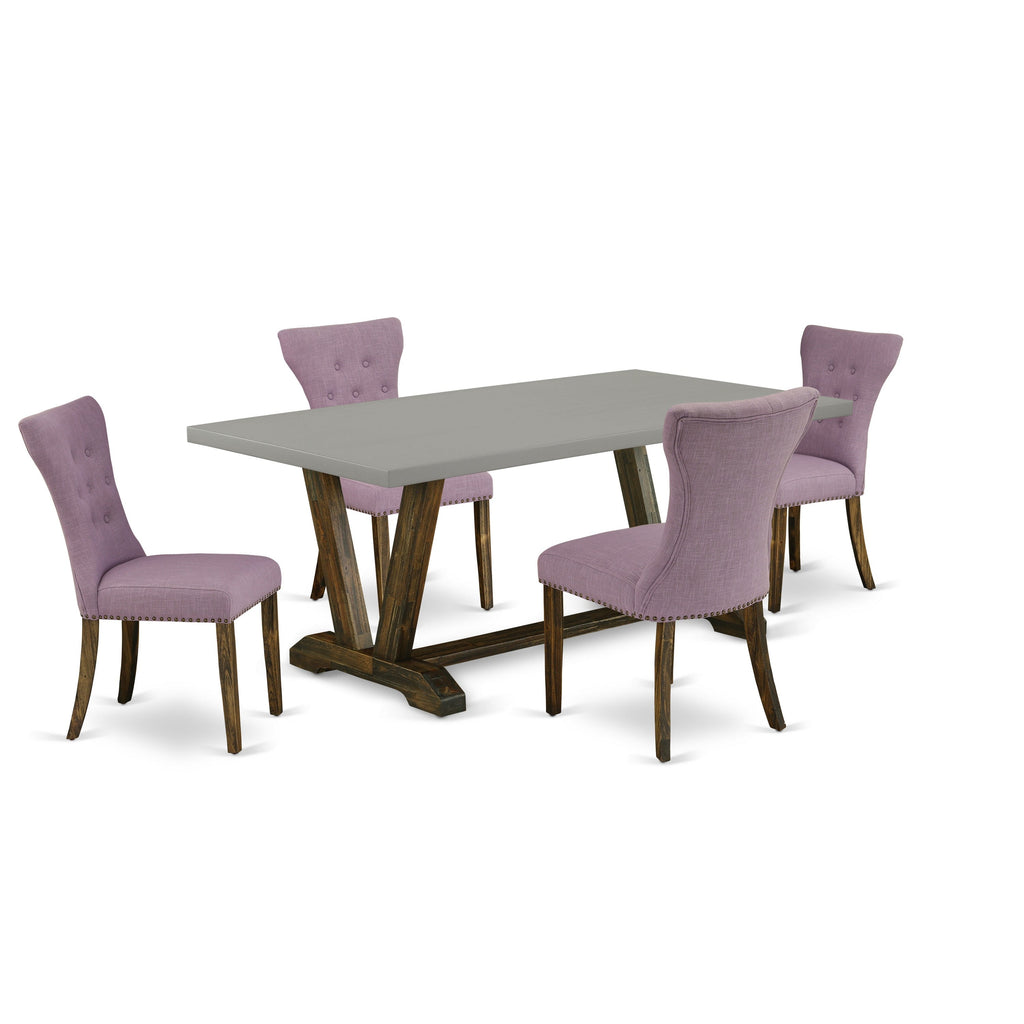East West Furniture V797GA740-5 5 Piece Dinette Set for 4 Includes a Rectangle Dining Room Table with V-Legs and 4 Dahlia Linen Fabric Parson Dining Chairs, 40x72 Inch, Multi-Color