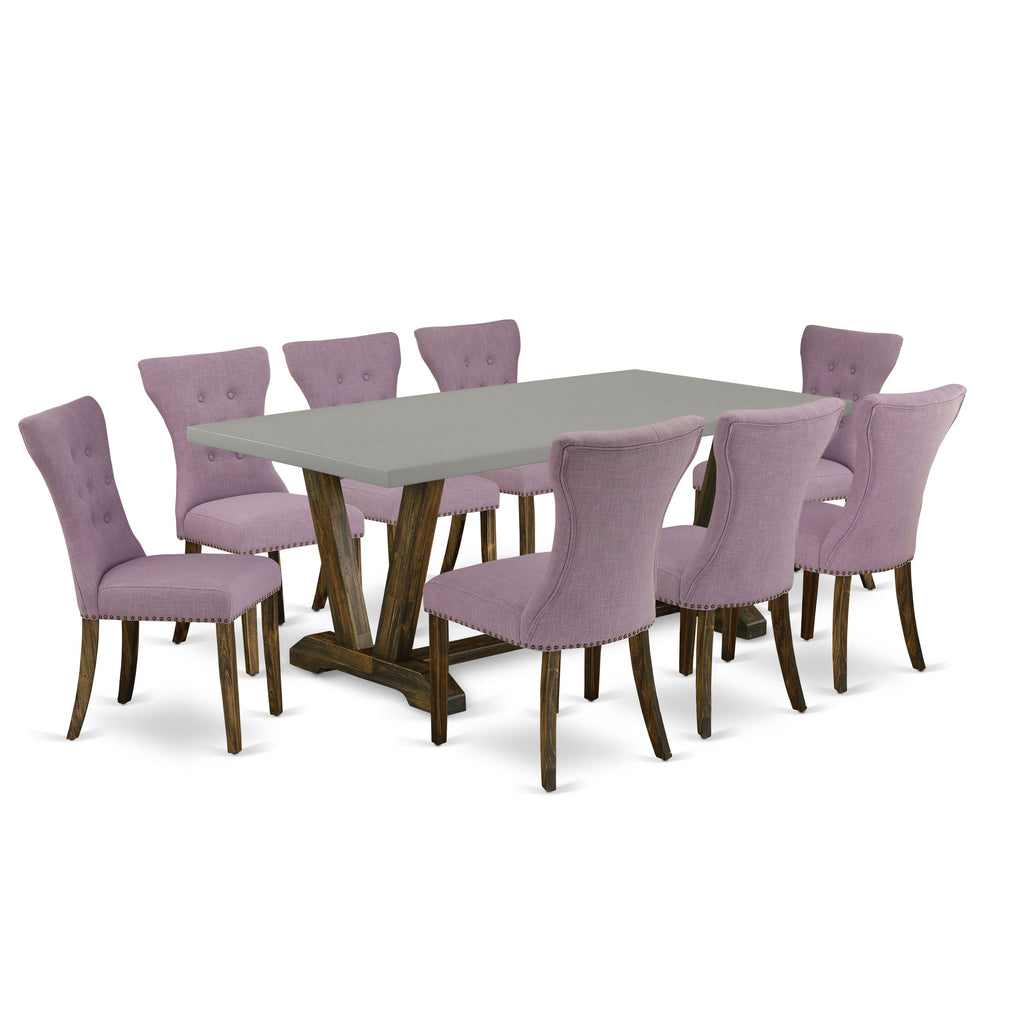East West Furniture V797GA740-9 9 Piece Modern Dining Table Set Includes a Rectangle Wooden Table with V-Legs and 8 Dahlia Linen Fabric Parson Dining Chairs, 40x72 Inch, Multi-Color