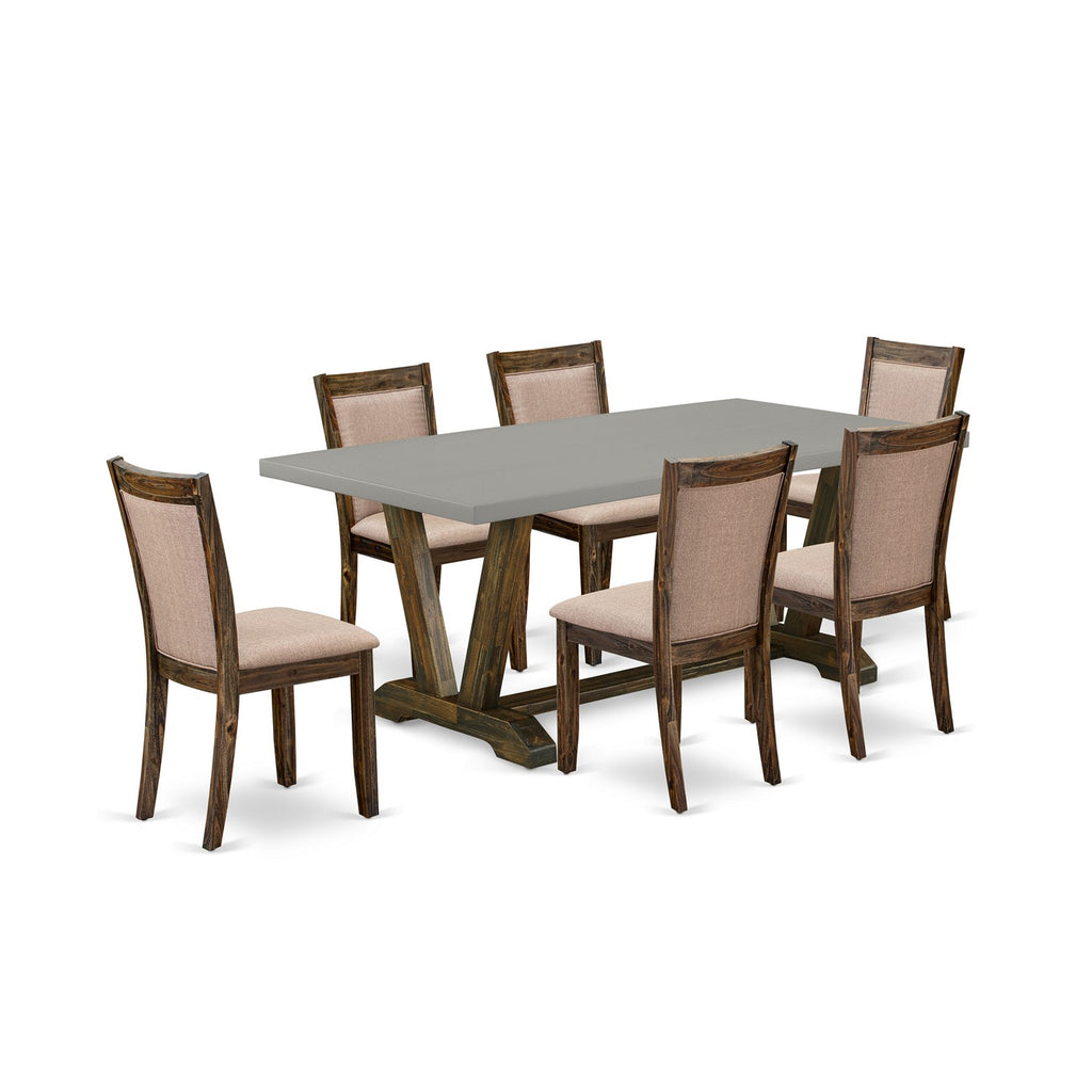 East West Furniture V797MZ716-7 7 Piece Dining Table Set Consist of a Rectangle Kitchen Table with V-Legs and 6 Dark Khaki Linen Fabric Parson Dining Chairs, 40x72 Inch, Multi-Color