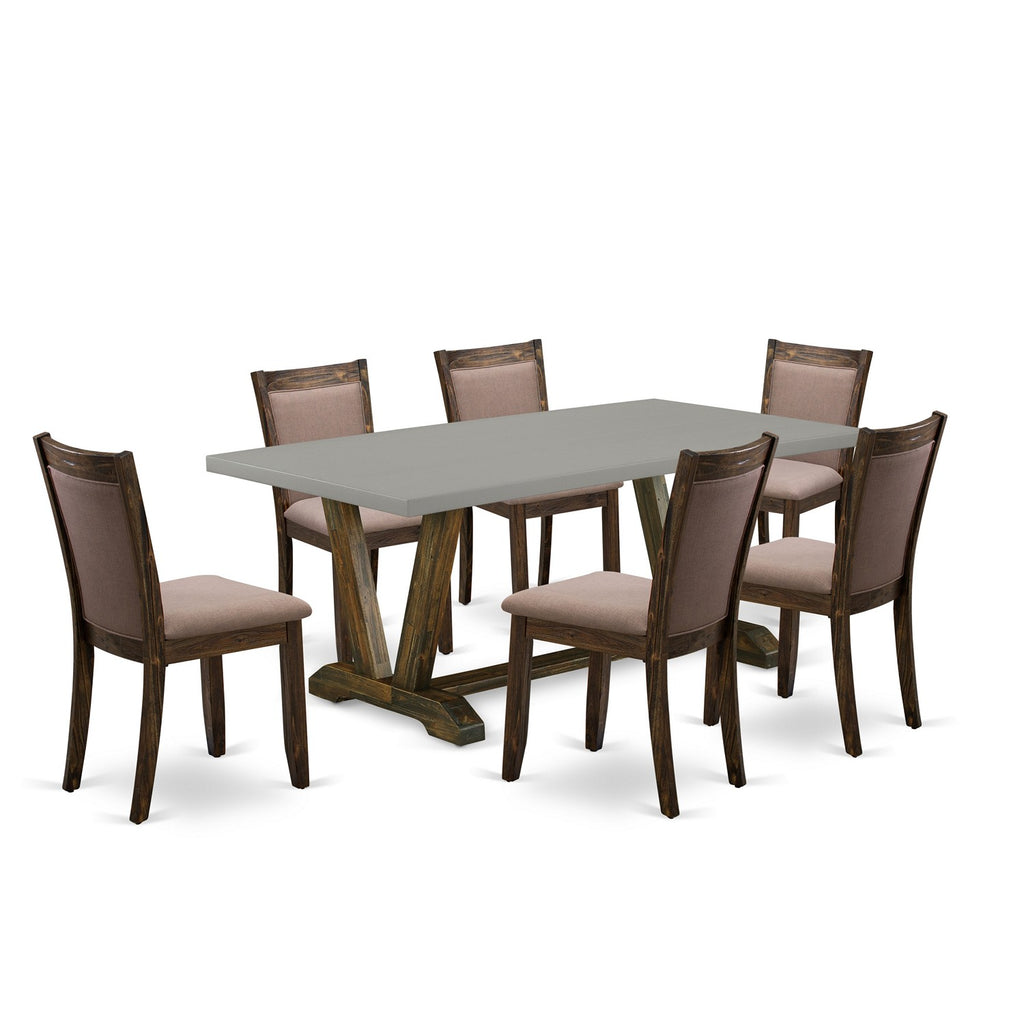 East West Furniture V797MZ748-7 7 Piece Dining Room Furniture Set Consist of a Rectangle Dining Table with V-Legs and 6 Coffee Linen Fabric Upholstered Chairs, 40x72 Inch, Multi-Color