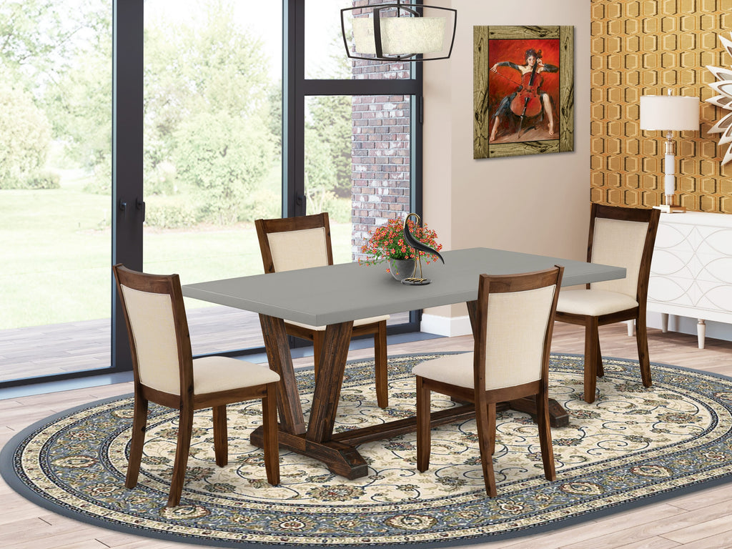 East West Furniture V797MZN32-5 5 Piece Kitchen Table Set Includes a Rectangle Dining Table with V-Legs and 4 Light Beige Linen Fabric Parson Dining Room Chairs, 40x72 Inch, Multi-Color