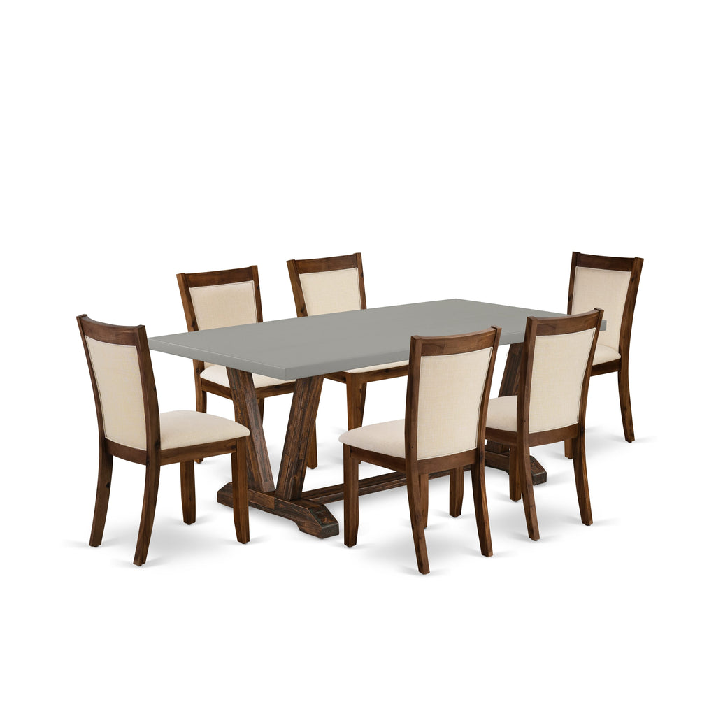 East West Furniture V797MZN32-7 7 Piece Modern Dining Table Set Consist of a Rectangle Wooden Table with V-Legs and 6 Light Beige Linen Fabric Parsons Dining Chairs, 40x72 Inch, Multi-Color