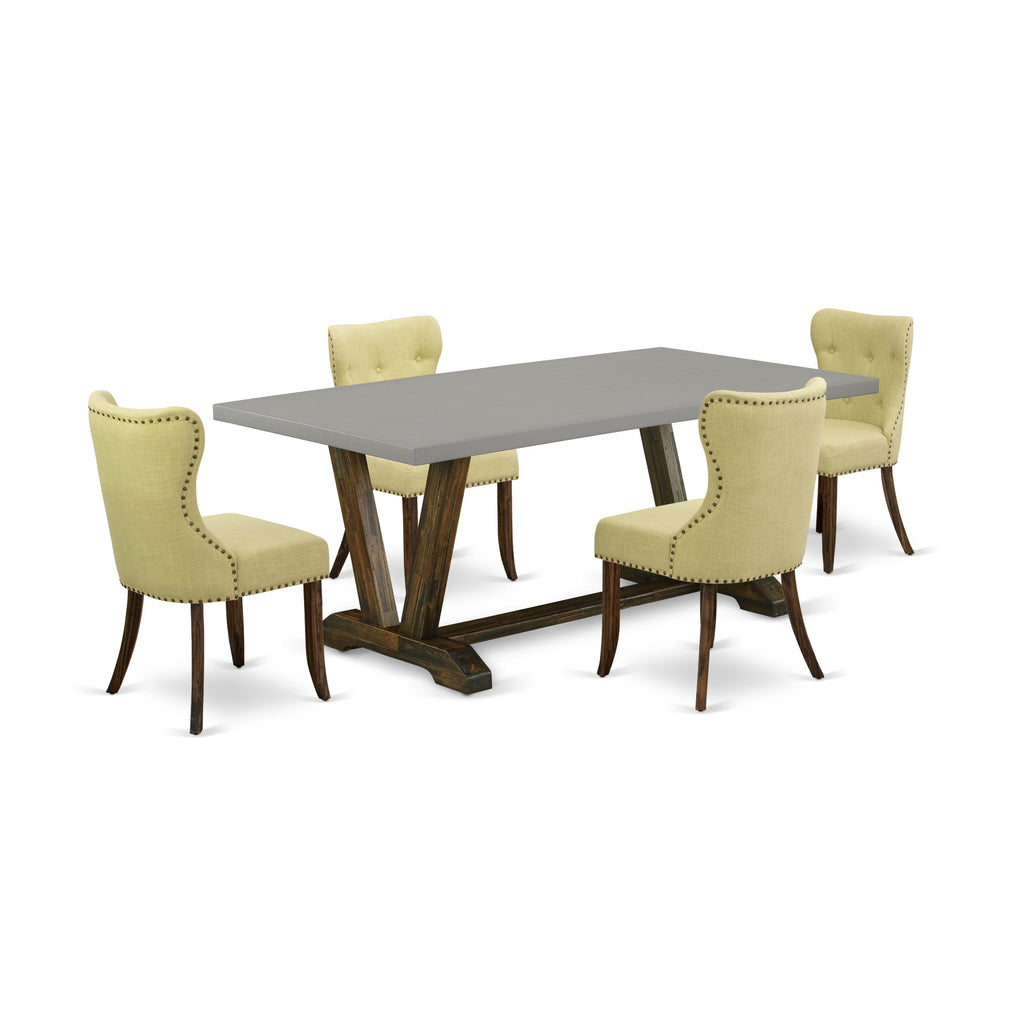 East West Furniture V797SI737-5 5 Piece Dining Room Furniture Set Includes a Rectangle Dining Table with V-Legs and 4 Limelight Linen Fabric Upholstered Chairs, 40x72 Inch, Multi-Color