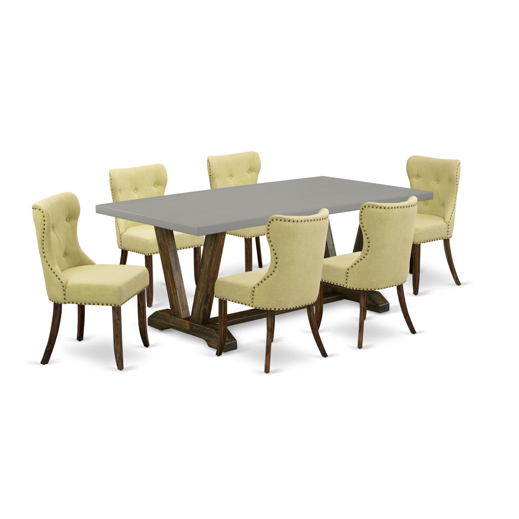 East West Furniture V797SI737-7 7 Piece Dining Table Set Consist of a Rectangle Dining Room Table with V-Legs and 6 Limelight Linen Fabric Parsons Chairs, 40x72 Inch, Multi-Color