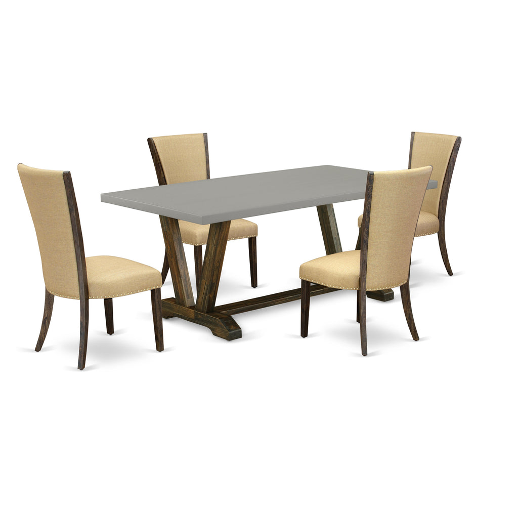 East West Furniture V797VE703-5 5 Piece Dining Room Table Set Includes a Rectangle Dining Table with V-Legs and 4 Brown Linen Fabric Upholstered Parson Chairs, 40x72 Inch, Multi-Color