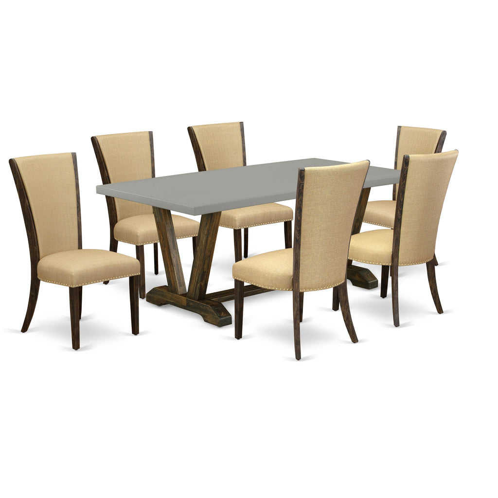 East West Furniture V797VE703-7 7 Piece Kitchen Table & Chairs Set Consist of a Rectangle Dining Room Table with V-Legs and 6 Brown Linen Fabric Upholstered Chairs, 40x72 Inch, Multi-Color