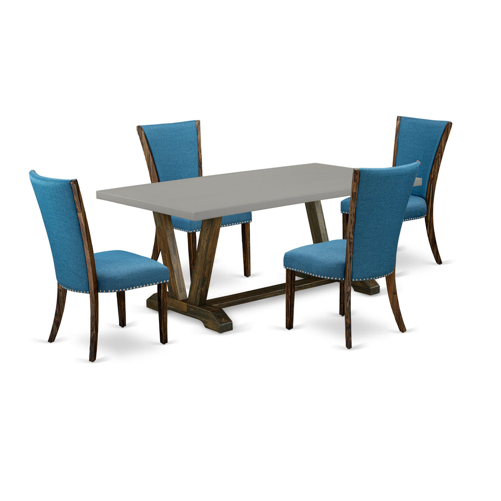East West Furniture V797VE721-5 5 Piece Dining Room Table Set Includes a Rectangle Kitchen Table with V-Legs and 4 Blue Color Linen Fabric Parson Dining Chairs, 40x72 Inch, Multi-Color