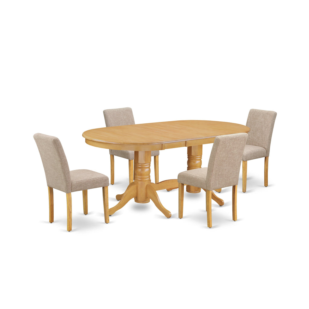 East West Furniture VAAB5-OAK-04 5 Piece Kitchen Table Set for 4 Includes an Oval Dining Table with Butterfly Leaf and 4 Light Tan Linen Fabric Upholstered Chairs, 40x76 Inch, Oak