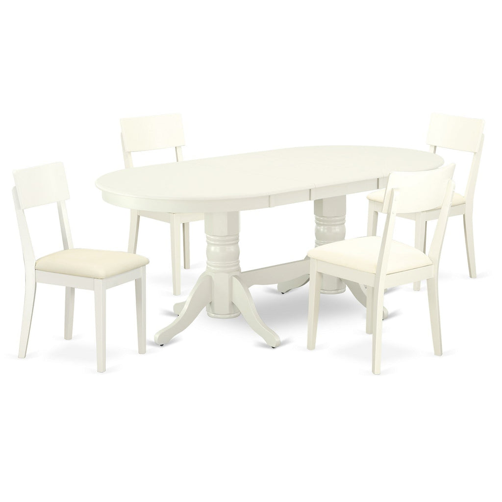 East West Furniture VAAD5-LWH-LC 5 Piece Dining Room Furniture Set Includes an Oval Kitchen Table with Butterfly Leaf and 4 Faux Leather Upholstered Dining Chairs, 40x76 Inch, Linen White