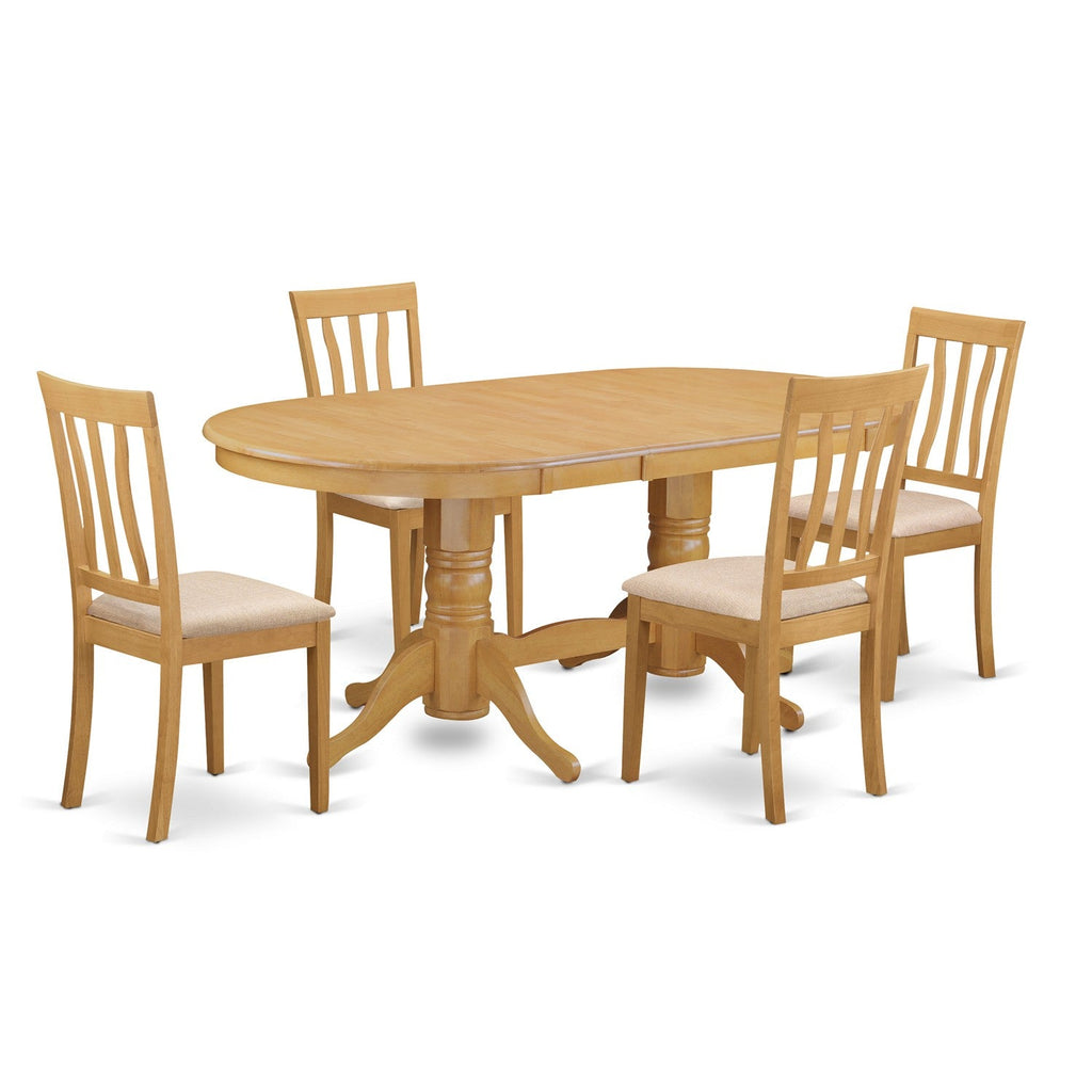 East West Furniture VAAN5-OAK-C 5 Piece Dining Table Set for 4 Includes an Oval Kitchen Table with Butterfly Leaf and 4 Linen Fabric Kitchen Dining Chairs, 40x76 Inch, Oak