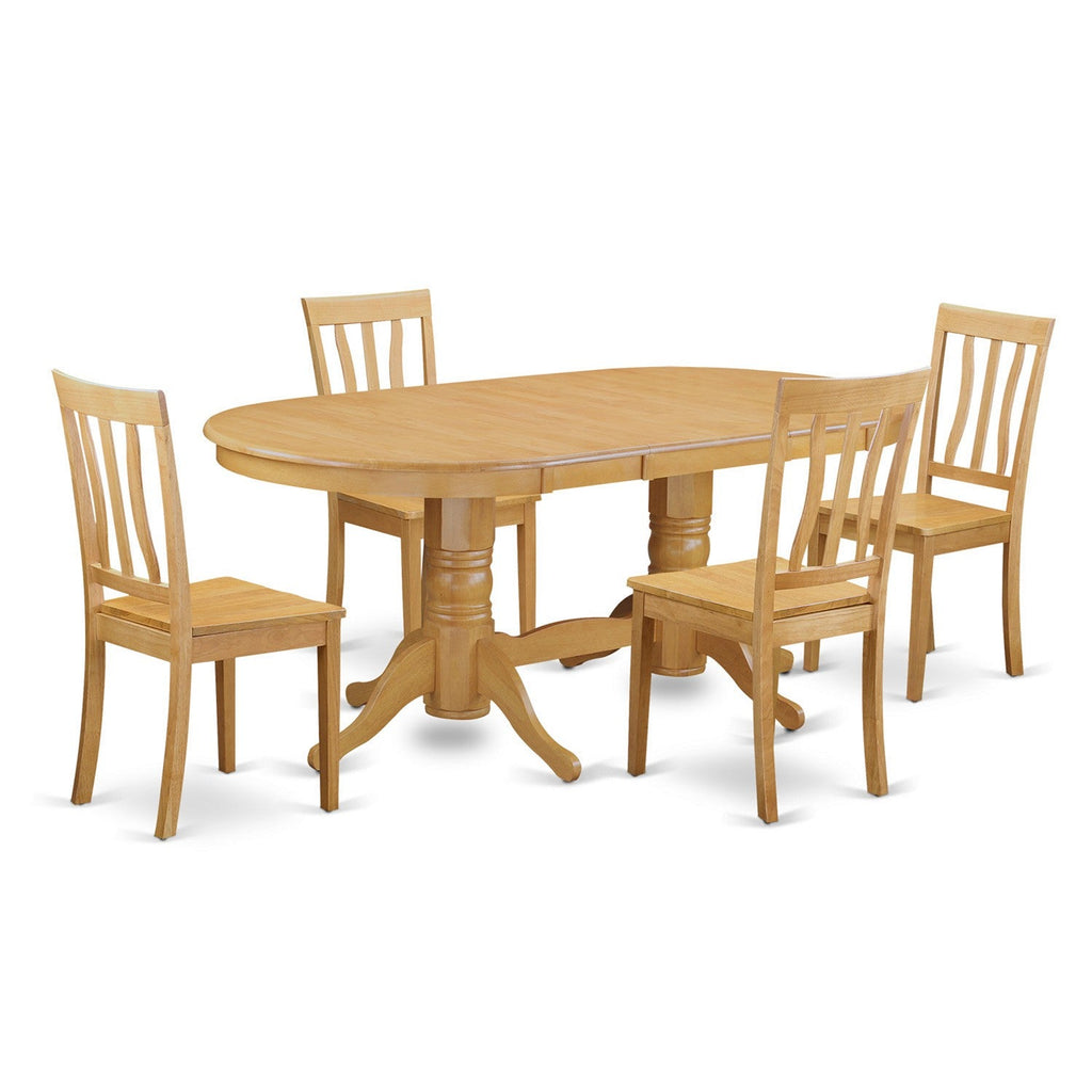 East West Furniture VAAN5-OAK-W 5 Piece Dining Set Includes an Oval Dining Table with Butterfly Leaf and 4 Kitchen Chairs, 40x76 Inch, Oak